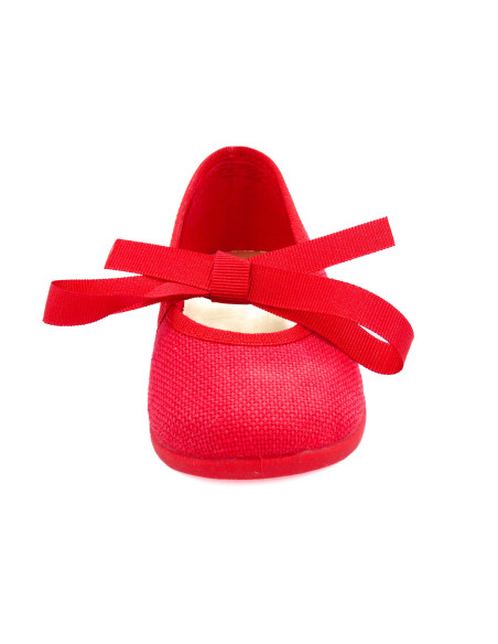 manoletina para nina de lino con cinta de raso