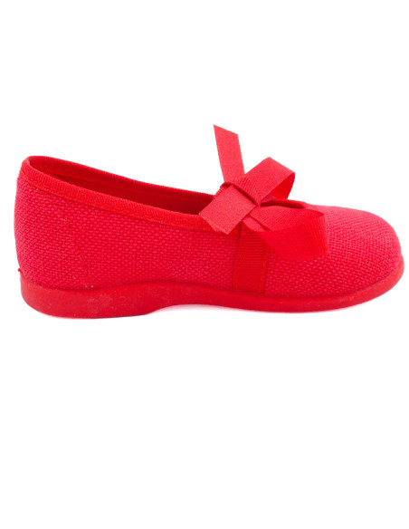 manoletina para nina de lino con cinta de raso