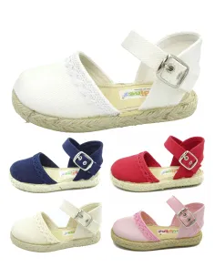 esparteña de niña con puntilla para bebe y niña con hebilla
