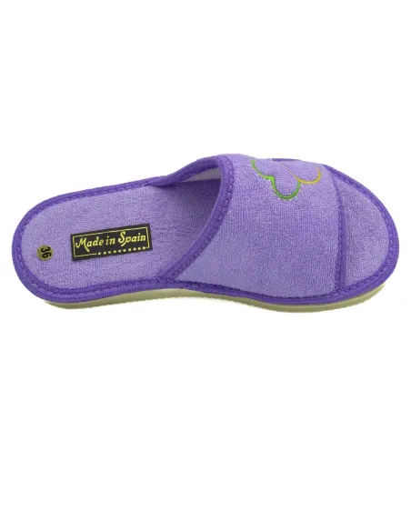 zapatilla de casa de toalla para mujer con suela de piso microporoso