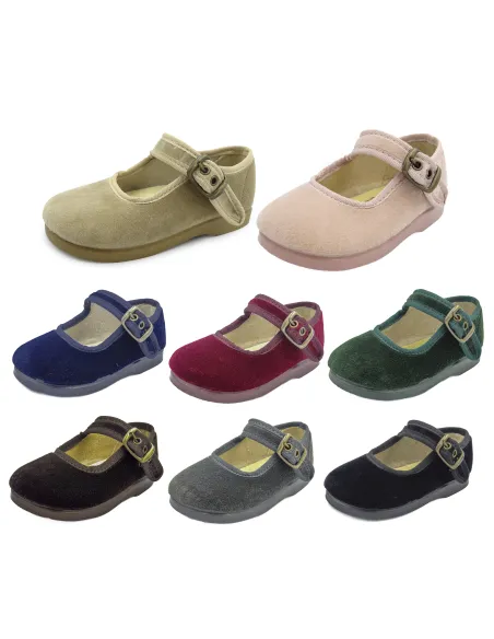 Mercedita para nina de terciopelo con hebilla