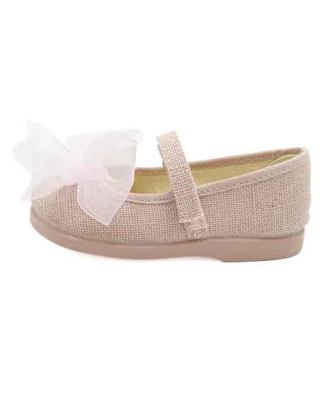 mercedita de lino para nina con un lazo de raso