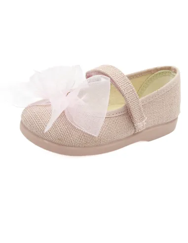 mercedita de lino para nina con un lazo de raso