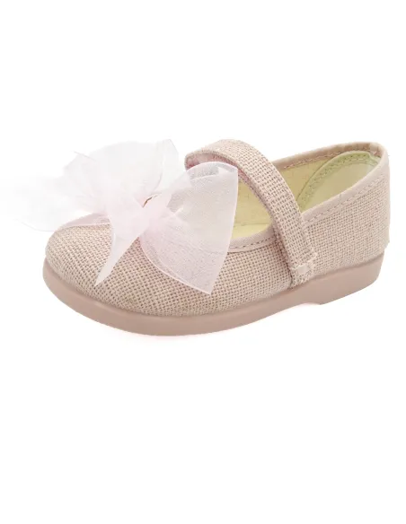 mercedita de lino para nina con un lazo de raso